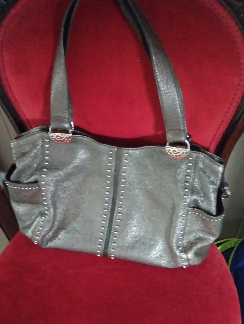 Brighton Metallic Gray Studded Shoulder Bag